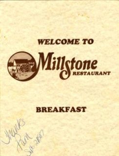 Millstone Restaurant Breakfast Menu 1987