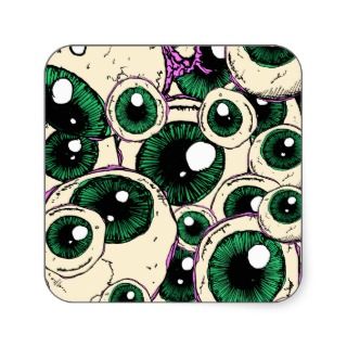 Halloween green Eye Balls & purple flesh Square Sticker