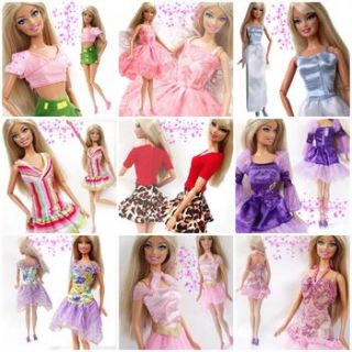 15 Items 5 Pcs Mini Cute Dresses Clothes 5 Shoes 5 Hangers for Barbie