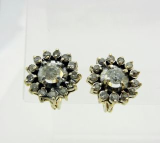 Estate 14k Yellow Gold Cluster 0 82ctw Diamonds Earrings French Lever