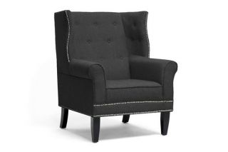 Charcoal Gray Linen Modern Lounge Arm Chair Birch Frame Black Legs