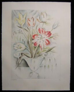 1936 Large Mily Possoz Print Etching Tulip SN Excellent