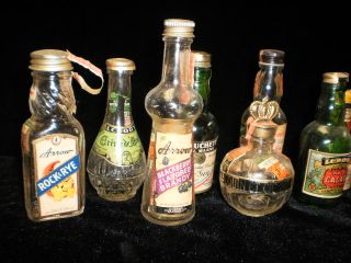 Lot of 9 Vintage Mini Liquor Bottles  Burgal Rum, Grand Marnier,Arrow