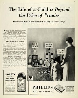1933 Ad Phillips Milk Magnesia Tablets Bottle Drugstore   ORIGINAL
