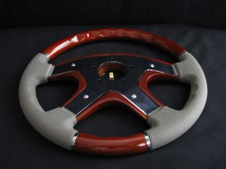 New 14 Gray Leather Wood Grain Steering Wheel