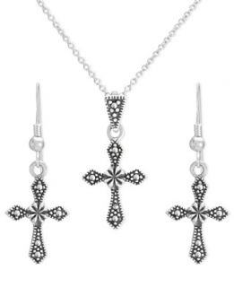 Genevieve & Grace Sterling Silver Jewelry Set, Marcasite Cross Pendant