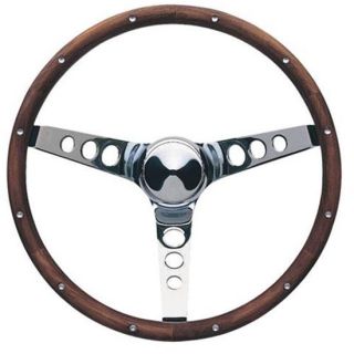 Classic Polished Wood Rimmed 3 Spoke Steering Wheel 4 1 8 Dish