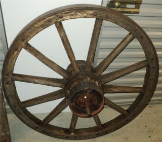 Vintage Unique Large Primitive Wood Steel Farm Wagon Wheel
