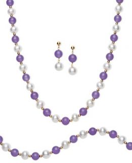 14k Gold Cultured Freshwater Pearl (8 9mm) and Lavender Jade Bead
