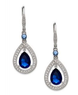 Eliot Danori Earrings, Rhodium Plated Marina Sapphire Framed Teardrop