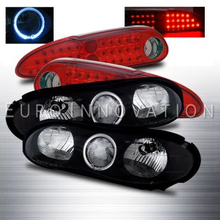 98 02 Camaro Black Crystal Headlights Halo BLK Pair/Red Clear LED Tail