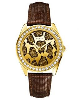 GUESS Watch, Womens Bronze Tone Textured Leather Strap 41mm U0056L2