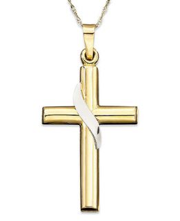 14k Two Tone Gold Cross With Sash Pendant   Necklaces   Jewelry