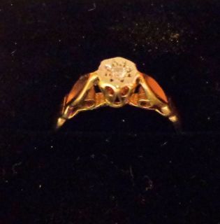 Gold Solitare Diamond Engagement Ring Lace Scroll 107 yrs Old