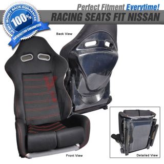 Pair of RS Cloth Black Red Stitch Real Carbon Racing Seat Fit Nissan