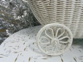 Vintage 1950 60s White Wicker Baby Doll Buggy Stroller Bed
