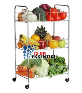 Metallic Vegetable Storage Trolley Stand Rack Shelf Wheels
