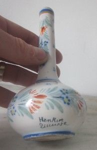 Old Antique Henriot Quimper Teapot Coffee Pot and Bud Vase Both Signed