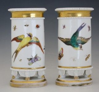 C1820 FRENCH OLD PARIS PORCELAIN VASES W/ GRIFFIN FEET & HAND PAINTED