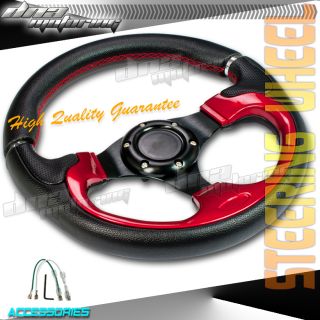Black Red Silver Index PVC Leather 320mm Racing Steering Wheel Race