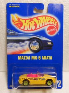 Hot Wheels Blue Card 172 Mazda MX 5 Miata Yellow w Green Hubsvariation