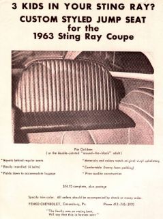 RARE 63 64 65 66 67 Corvette Coupe Rear Jump Seat Yenko Option 1963