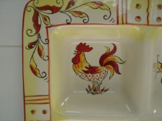 Maxcera Red Yellow Rooster 4 Divider Platter Plate