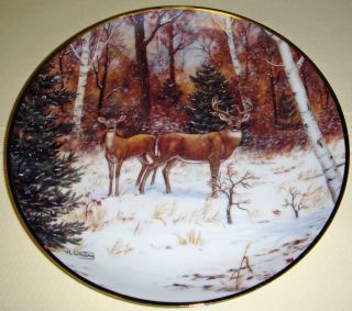 Judi L Whiting Big Buck Deer Nice Rack Doe in Winter Woods Plate