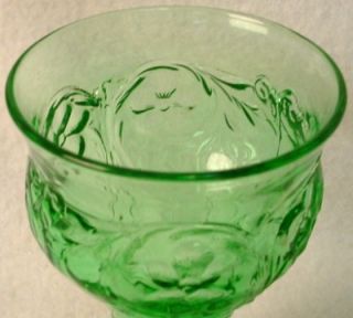 McKee Glass Rock Crystal Flower Green Low Water Goblet 5 3 4