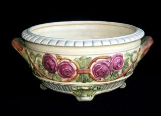 Antique Weller Art Pottery Floral Three Footed Floral Bowl Flower Pot