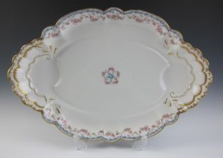 Large Antique Haviland Limoges Porcelain Platter Roses Double Gold