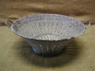 Vintage Porcelain Colander Antique Old Kitchen Basket