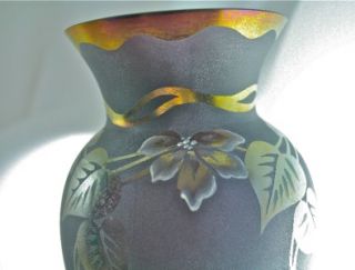 Fenton Ltd Ed Art Nouveau Vase Iridized Plum Satin Signed Hand Painted