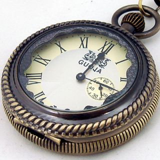 Bronze Magnifying Glass Carved Mechanical Pocket Watch