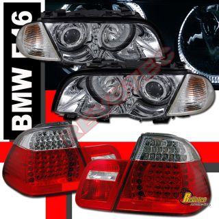 BMW E46 4DR 325i 328i 330i Halo Projector Head Lights Corner LED Tail