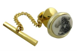 Gold Plated Scrimshaw Tall SHIP Tie Tack Business