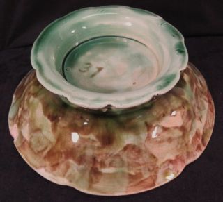 Antique 1800s Majolica Compote Water Lily Pad Pond Bowl