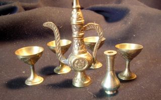 India Miniature Brass Tea or Coffee Serving Set 5 Piece