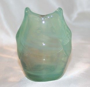 Signed Vintage Dominick Labino Green Owl Shaped Vase 1972
