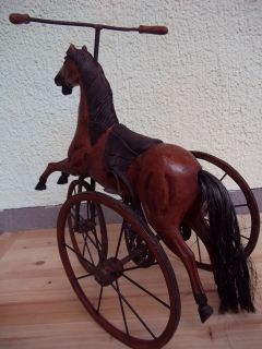 Vintage Tricycle Rocking Horse Wooden Horse on Wheels Wood