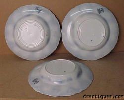 Set of 3 c1890 LOIS Pattern New Wharf Pottery Flow Blue Rim Soup Bowls