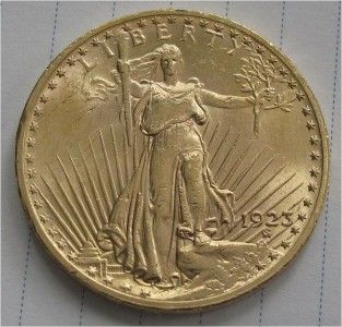 USA 20 Gold Dollars Coin Saint Gaudens 1923 AU