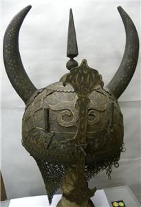 Old Indo Persian Islamic Demon Devil Face Warrior Horn Helmet