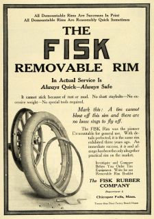 1911 Ad Fisk Rubber Company Removable Rim Tire Car Part Accessory