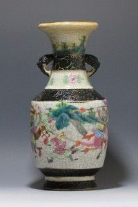 Chinese Late Qing Period Crackle Glazed Famille Rose Antique Vase