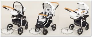 Luxus Kombi Kinderwagen 3in1 CARINO Weiss Babyschale Babywanne