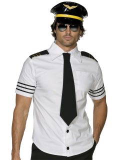 Herren Mile High Piloten Kapitän Kostüm Pilotenkostüm mit Hut Hemd
