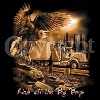 RIDIN WITH THE BIG BOYS T Shirt Eagle Truck Long Distance Driver Cool
