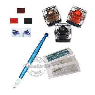 Pro Manual Tattoo Permanent Makeup Eyebrow Pen + Ink/Pigment + Blades