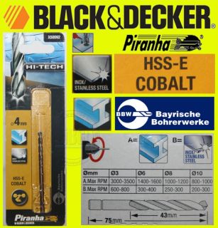 Piranha Hi Tech Metall INOX Edelstahl COBALT Bohrer HSS E 4 mm X50092